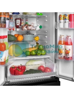 Холодильник Maunfeld MFF180NFBE01 черный трехкамерный 224/113л морозилка снизу, No Frost