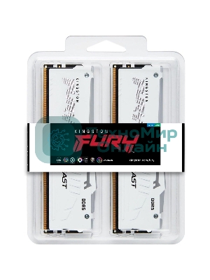 Оперативная память Kingston Fury Beast, DDR5, 32Gb (2x16Gb), 6000MHz, CL36, DIMM, с радиаторами, RGB, белый