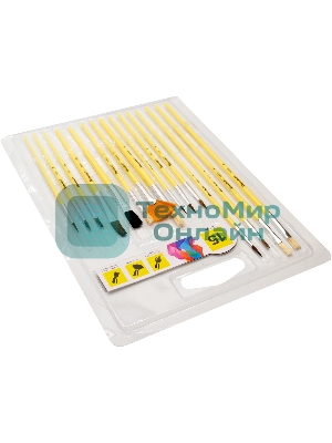 Набор кистей Silwerhof Color (набор 15шт) пони круглая №1,2,3,4,5/плоская №1/2, 1/4, 4/круглая №3,5/плоская №1/2, 4, 8/синтетика веерная №4