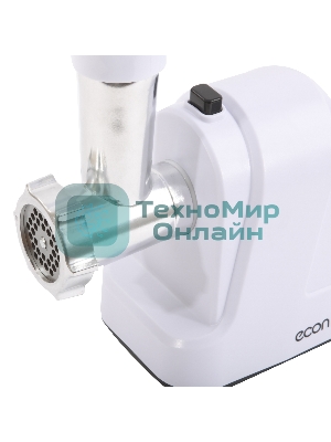 Мясорубка электрическая ECON ECO-1011MG белый, 1600 Вт, 1.8 кг/мин, реверс, защита от перегрузки, насадки - 3