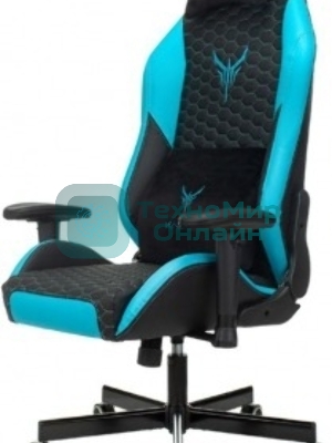 Кресло Knight Neon черный/голубой, экокожа, 120 кг, механизм качания