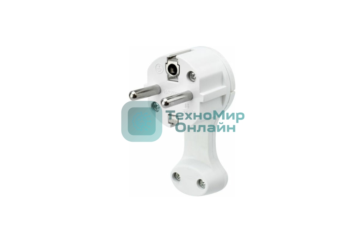 Вилка Евро Rexant угловая с з/к 16 А плоская за шкаф белая