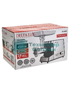 Мясорубка электрическая DELTA LUX DE-605M черный, 4500 Вт, 2.8 кг/мин, реверс, защита от перегрузки, насадки - 5