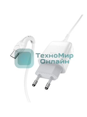 Зарядное устройство Hoco 18Вт, 3А, QC3.0, 1xUSB + кабель USB/Type-C, C72Q, белый, блистер