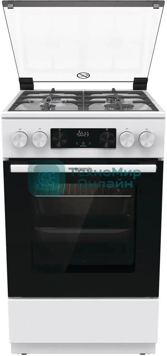 Плита Газовая Gorenje GGI5C22WF, газовая духовка, стеклянная крышка, чугун, белый