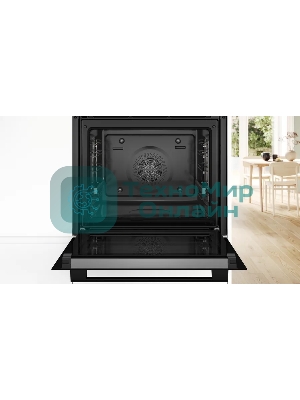 Встраиваемый духовой шкаф Bosch, Serie 4, Auto Pilot 10, объем 71 л, 7 режимов нагрева, 4D Hotair, телескопические направляющие 1уровень,пиролиз, сенсорное управление, черный+профиль из нерж. стали