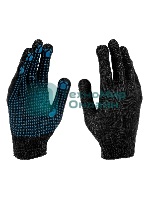 Перчатки трикотажные Сибртех х/б, 200 пар, ПВХ точка, 4 нити, 10 класс