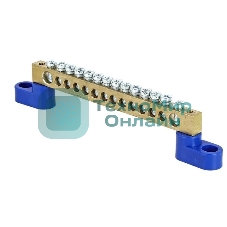 Шина нулевая N 6х9 14 отверстий 2 синих угловых изолятора латунь розн. стикер PROxima EKF sn0-63-14-2-r