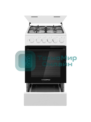 Плита газовая Maunfeld MGC50GCW08D белый, конфорок 4 шт, духовка 59 л, 50 см x 89 см x 65 см