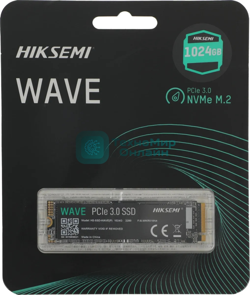 Накопитель SSD M.2 HIKSEMI 1.0Tb HS-SSD-WAVE(P) 1024G (PCI-E 3.0 x4, up to 2450/2450MBs, 3D NAND, 240TbW)