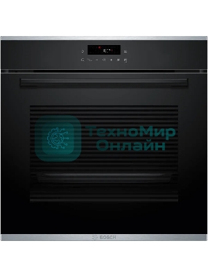 Встраиваемый духовой шкаф Bosch, Serie 4, Auto Pilot 10, объем 71 л, 7 режимов нагрева, 4D Hotair, телескопические направляющие 1уровень,пиролиз, сенсорное управление, черный+профиль из нерж. стали