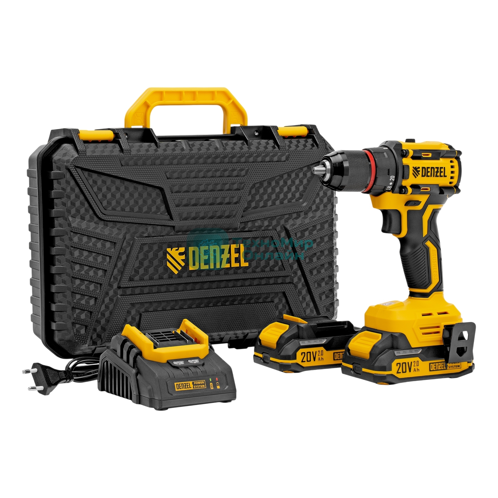 Дрель-шуруповерт Denzel CDH-BL-20, 20 В, 2 Ач, 50 Нм, бесщеточный