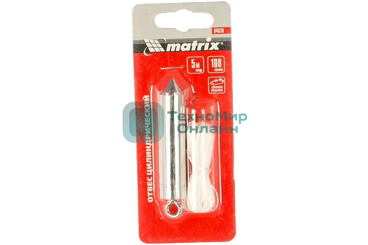 Отвес Matrix цилиндрический, 100 г, шнур 5 м