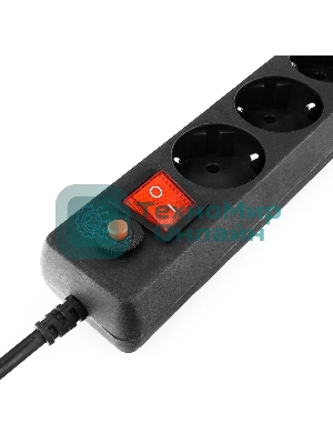 Сетевой фильтр Гарнизон ECL-6-B-1.8, 6 р, 10А, 1.8 м, ур.защиты 4, черный, пакет