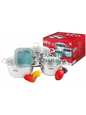 Набор посуды Lara LR02-81 Standart 6пр. LR02-81 Набор посуды Lara Standart (2.3 л + 4.5 л + 5.7 л) капсулированное индукционное дно, крышки