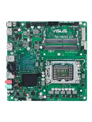 Материнская плата ASUS Pro H610T D4-CSM, LGA 1700, Intel H610, 2xSO-DIMM DDR4, 2xSATA, 1xM.2 (PCIe 4.0 x4/SATA), 1xHDMI, 1xDP, 1x 1Gb LAN, 2xUSB-A 3.2 Gen 1, 2xUSB-A 2.0, 2x3.5 мм, 7.1, Mini-ITX