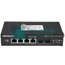 Коммутатор Hikvision DS-3T0506HP-E/HS, 4×1 Гбит/с PoE+ + 2×1 Гбит/с SFP, неуправляемый