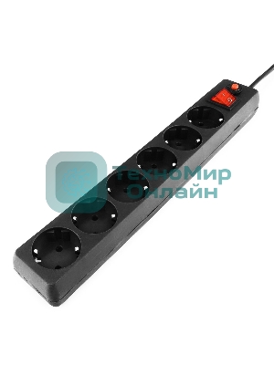 Сетевой фильтр Гарнизон ECL-6-B-1.8, 6 р, 10А, 1.8 м, ур.защиты 4, черный, пакет