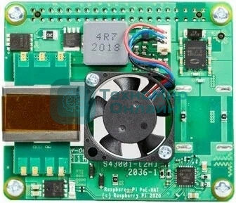 Плата Power Over Ethernet (POE) Raspberry Pi PoE HAT for Raspberry Pi 3B+ и 4B, SC0468, для питания Raspberry Pi через Ethernet кабель. Вентилятор в комплекте. (RPI3-MODBP-POE)(RASP3328)(221-1857) (492820)