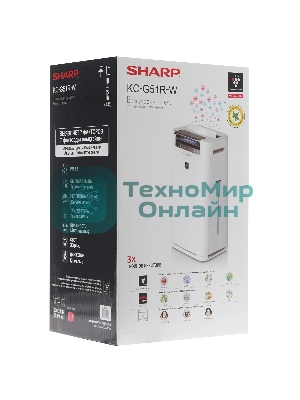 Климатический комплекс Sharp KC-G51RW белый, 38 м², 2.5 л, HEPA-фильтр, ионизация Plasmacluster, гигростат