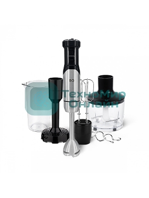 Блендер BQ HB421PS Steel-Black. Мощность 1400 Вт, Режим Турбо 4 в1: Насадка для пюре + блендер+ миксер + измельчитель