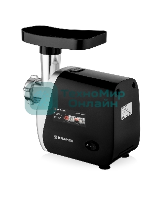 Мясорубка электрическая BRAYER BR1609 черный, 2000 Вт, 2.0 кг/мин, реверс, защита от перегрузки, насадки - 5