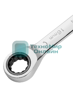 Ключ комбинированный Denzel, с трещеткой, 16 мм