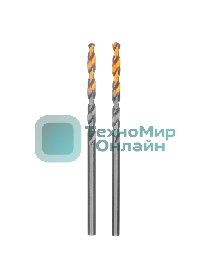 Сверло спиральное по металлу Denzel 2,5 x 57мм, Р6М5, Golden Tip, 2 шт.