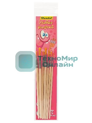 Набор кистей Silwerhof Монстрики (набор 7шт) синтетика круглая №1-5/плоская № 4,6 деревянная, лакированная ручка