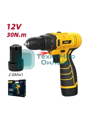 Дрель-шуруповерт Deli DL-DZ12-5A2, 12 В, 2 Ач, 30 Нм, щеточный