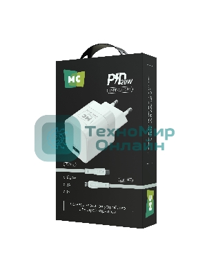 Сетевое зарядное устройство MORE CHOICE (4620202555830) NC86i 1Type-C 3.0A PD 20W для Lightning 8-pin Type-C, белый