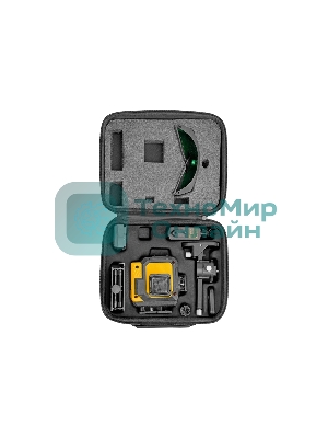 Лазерный уровень мультипризменный Denzel DLV-360-3T, 30 м, зеленый луч, Li-Ion 2,4 Aч, штатив