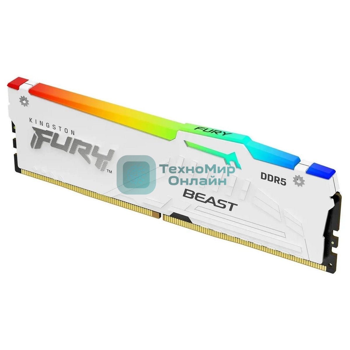 Оперативная память Kingston Fury Beast RGb, DDR5, 32Gb (1x32 Gb), 6000 MHz, CL30, радиатор, RGb, белый