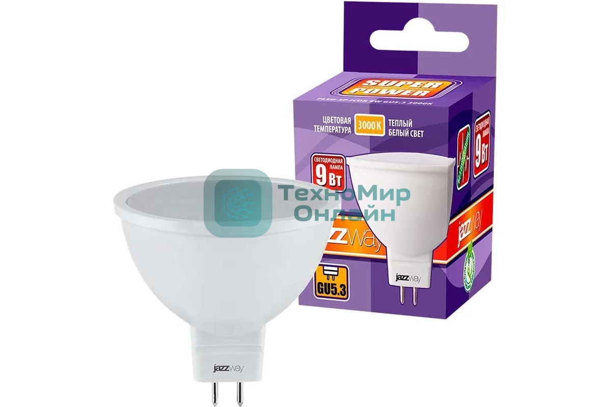 Лампа светодиодная JazzWay PLED-SP JCDR 9 Вт 3000 К теплый белый GU5.3 720 лм 230В