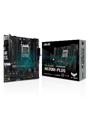 Материнская плата ASUS TUF GAMING A620M-PLUS, AM5, AMD A620, 4xDDR5, 4xSATA, 2xM.2, 1xPCI-E 4.0 x16, 2xPCI-E x1, 2xDP, 1xHDMI, 1x 2.5Gb LAN, 2xUSB-A 3.2 Gen 1, 4xUSB-A 2.0, 3x3.5 мм, 7.1, Micro-ATX