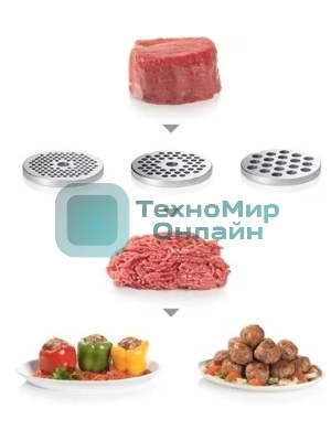 Мясорубка электрическая Bosch MFW68640 черный, 2200 Вт, 4.3 кг/мин, реверс, металлический лоток, насадки - 5