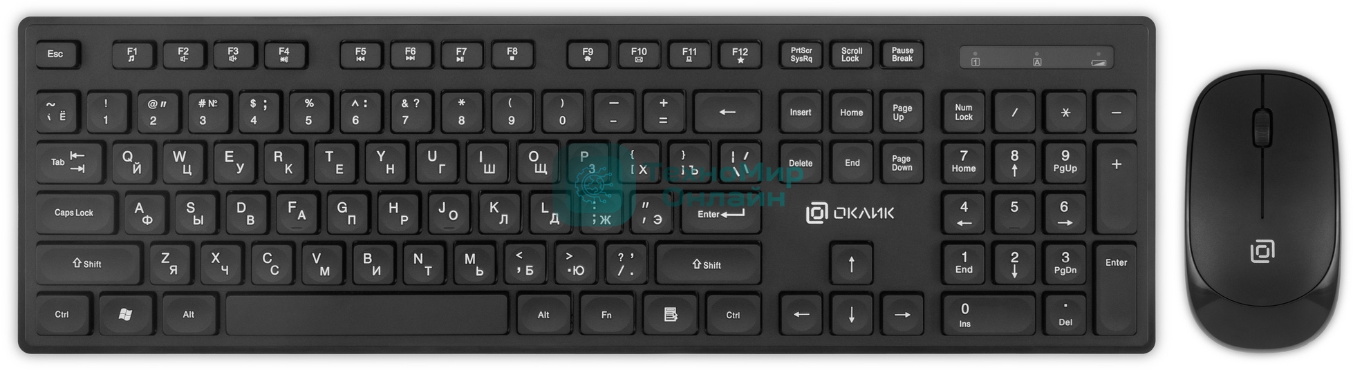 Комплект клавиатура+мышь Oklick S255W беспроводной, USB, 1200 DPI, чёрный