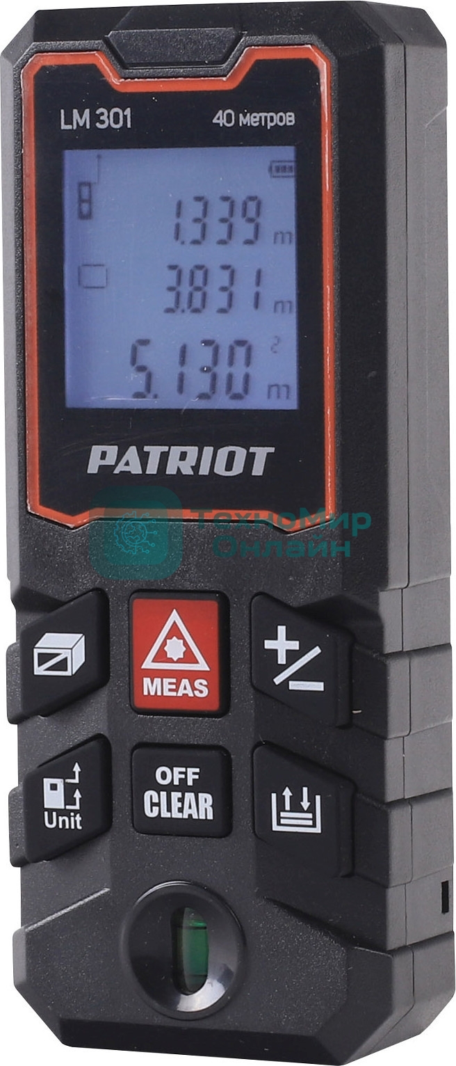 Дальномер лазерный PATRIOT LM 301, макс. дистанция 40 метров, измерение площади, объема, подсветка, память 30 изм.