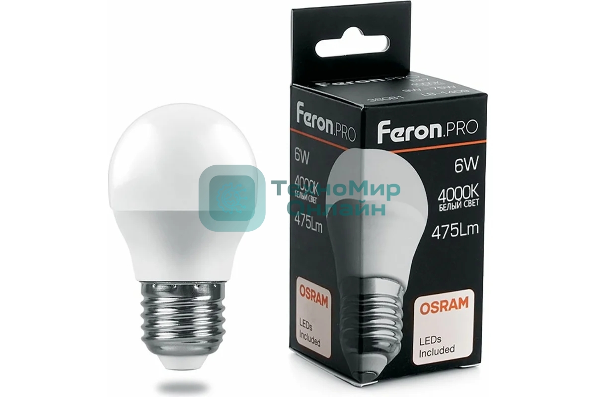 Лампа светодиодная Feron PRO LB-1406 6Вт Е27 белый матовый шар