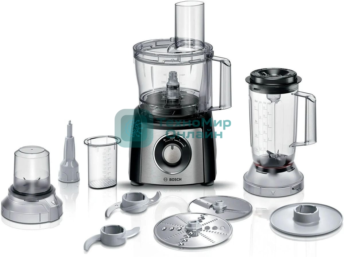 Кухонный комбайн Bosch MCM3501M 800 Вт, Скорости: 2, Блендер 1 л, Чаша 2.3 л, черный/серебристый