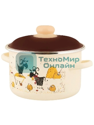 Кастрюля Appetite 6RD181M Подворье с крышкой, цилиндрическая, эмалированная сталь 3 л