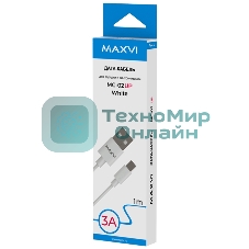 Кабель Maxvi MC-02 UP white USB-A - Type-C, 3A ток макс. нагрузки 3А, макс. напряжение 5V, длина кабеля 1м, материал PVC, белый