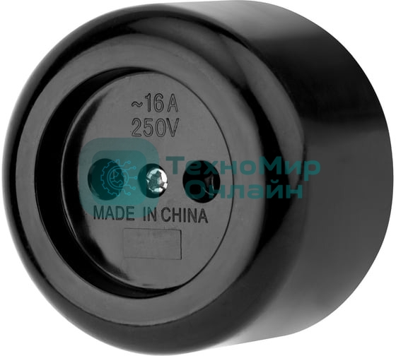 Розетка штепсельная Rexant карболитовая, открытой установки, б/з 16 А, черный