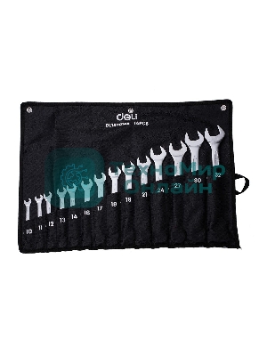 Набор комбинированных гаечных ключей 14 шт Deli DL130014B Спецификация: 10 мм, 11 мм, 12 мм, 13 мм, 14 мм, 16 мм, 17 мм, 18 мм, 19 мм, 21 мм, 24 мм, 27 мм, 30 мм, 32 мм. Матовая хромированная поверхность. Тканевая упаковка.