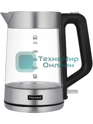 Чайник электрический Rondell RDE-1008 1.7 л, 2200 Вт, прозрачный корпус: стекло