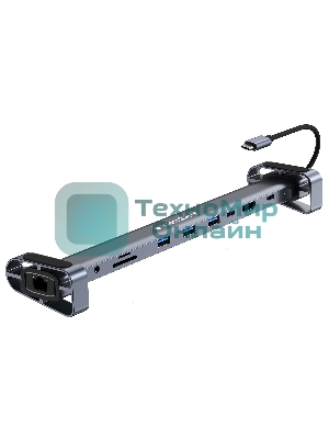 Концентратор USB Type-C Gembird UHB-D5, 10в1: 3xUSB3.1, Type-C PD87W, Jack 3.5, SD/TF, HDMI, RJ45, Type-C, кабель 14см, алюминий