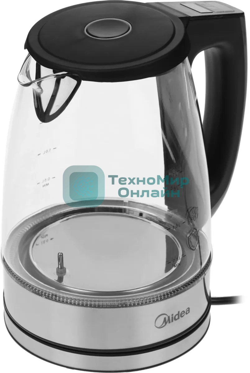 Чайник электрический Midea MK-8019, мощность 2200 Вт, объем 1.7 л, цифровой дисплей, регулировка температуры нагрева, 6 режимов нагрева, поддержание температуры, подсветка