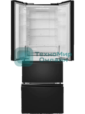 Холодильник Maunfeld MFF180NFBE01 черный трехкамерный 224/113л морозилка снизу, No Frost