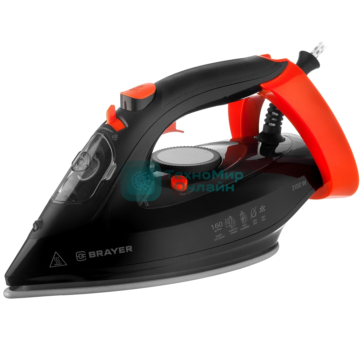 Утюг BRAYER BR4007 черный/оранжевый, 3100 Вт, 35 г/мин, 160 г/мин, 265 мл