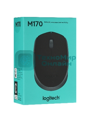 Мышь беспроводная Logitech M170 черный/темно-серый, 1000 dpi, радиоканал, USB, кнопки - 3